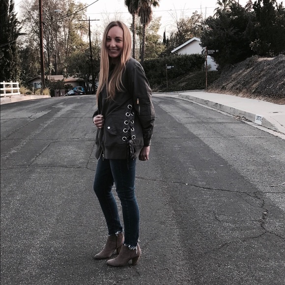 Grey Lace Up Bomber Jacket - Picture 4 of 8